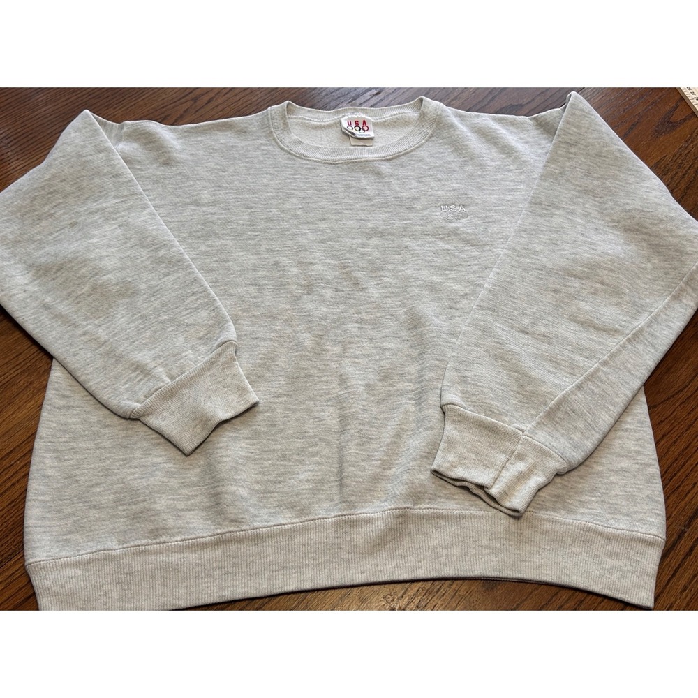 Vintage USA Olympics Crewneck Sweatshirt Gray Embroidered Rings Large